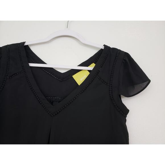 (Ju) Maeve by Anthropologie Womens Top Size 2 Cap Sleeve Sheer Black Whimsgoth - Picture 2 of 6